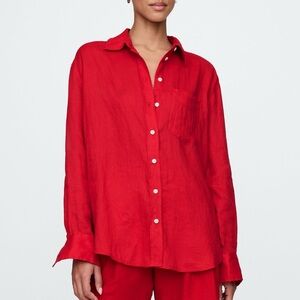 Gap 100% Linen Button Down Long Sleeve Oversized Shirt in Tomato Red, Size M